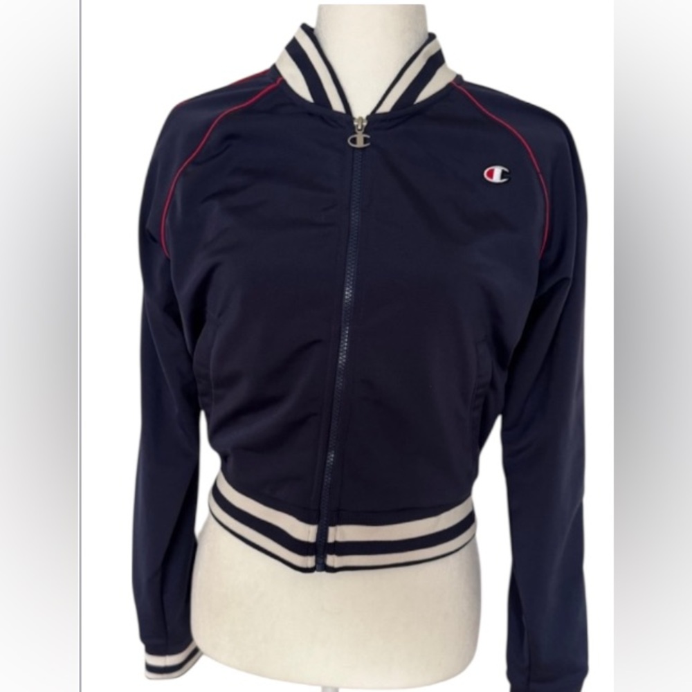 Champion Track Jacket Women's Blue Stylish Full Zip Outline C Logo Small
